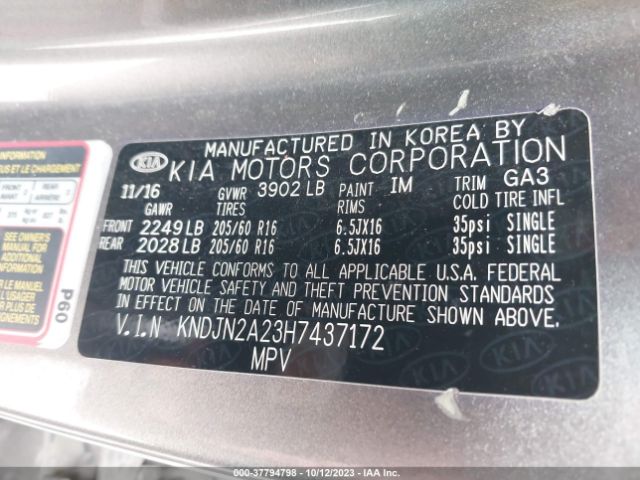 KNDJN2A23H7437172 KIA Soul Base