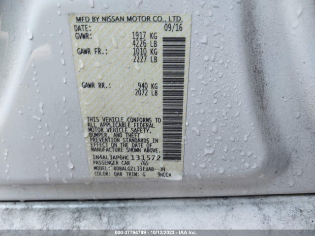 2017 NISSAN ALTIMA 2.5 S VIN: 1N4AL3AP6HC131572