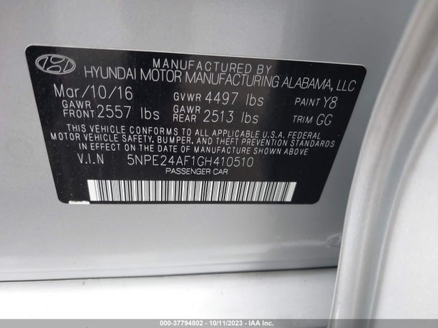 Hyundai Sonata 2.4l 2016 5NPE24AF1GH410510 Image 14