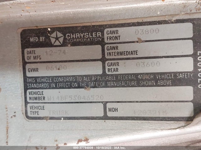 1975 DODGE RAM 100 VIN: W14BF5S046520