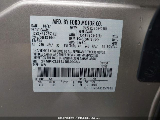 2FMPK3J81JBB09383 Ford EDGE SEL