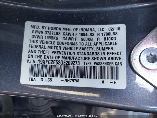 Honda Civic Sedan Lx 2016 19XFC2F52GE209273 Image 9