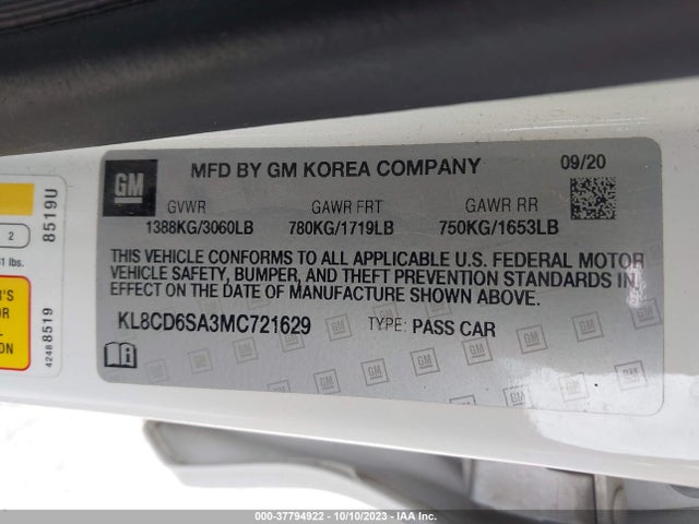 Chevrolet Spark Fwd 1lt Automatic 2021 KL8CD6SA3MC721629 Image 9