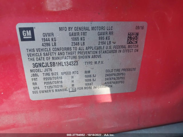 Chevrolet Trax Lt 2017 3GNCJLSB1HL134323 Image 9