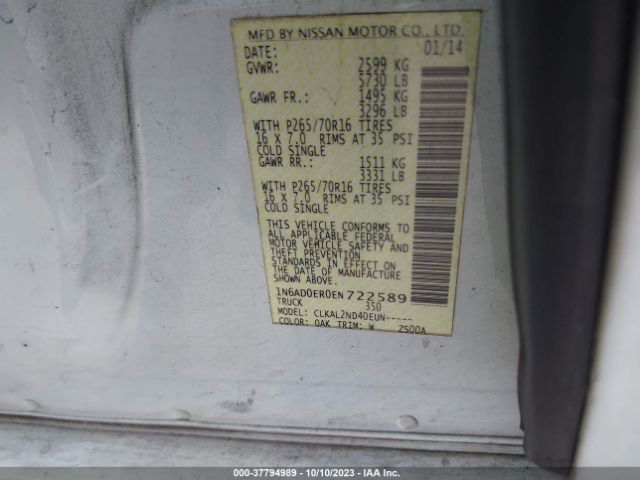 1N6AD0ER0EN722589 Nissan Frontier S/sv/desert Runner/sl