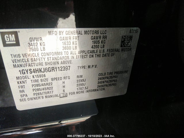 1GYS4HKJ6GR112397 Cadillac Escalade Esv Luxury Collection
