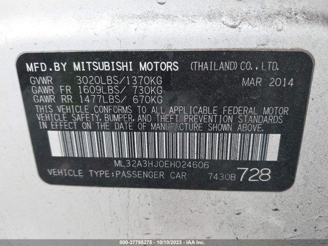 2014 MITSUBISHI MIRAGE DE VIN: ML32A3HJ0EH024606