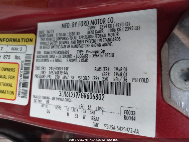 3LN6L2J97GR606802 Lincoln MKZ