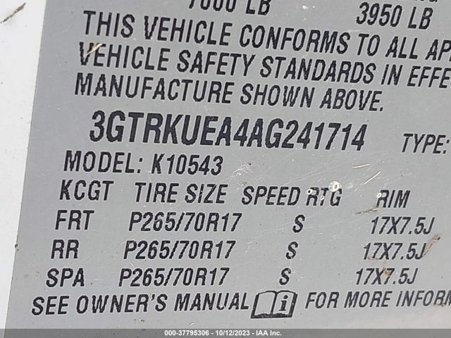 2010 Gmc Sierra 1500 Sl მანქანა იყიდება აუქციონზე, vin: 3GTRKUEA4AG241714, აუქციონის ნომერი: 37795306
