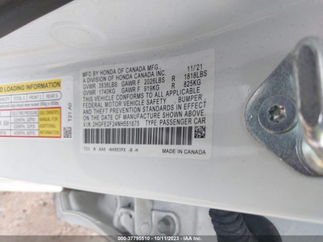 2HGFE2F24NH551875 Honda Civic Sedan Lx