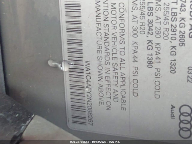 WA1C4AFY2N2088267 Audi Sq5 Prestige