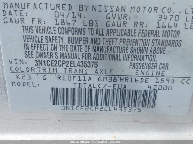 3N1CE2CP2EL435375 Nissan Versa Note S Plus