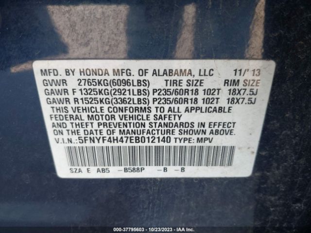 5FNYF4H47EB012140 Honda Pilot Ex