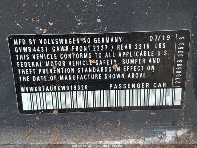 WVWKR7AU9KW919326 Volkswagen E-golf Se