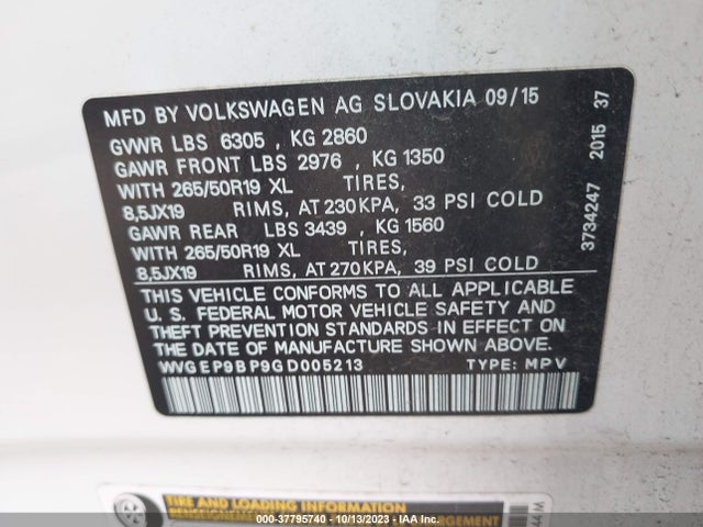 WVGEP9BP9GD005213 Volkswagen Touareg Lux