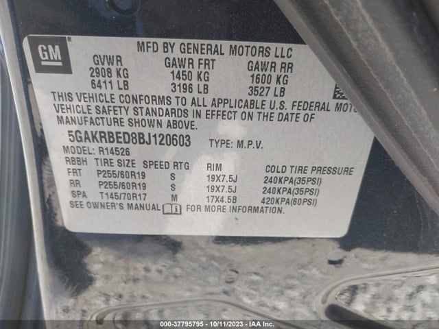 2011 BUICK ENCLAVE CXL-1 VIN: 5GAKRBED8BJ120603