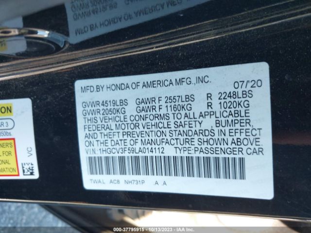 1HGCV3F59LA014112 Honda Accord Hybrid Ex-l