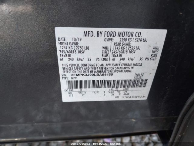 2FMPK3J90LBA04460 Ford Edge Sel/st Line