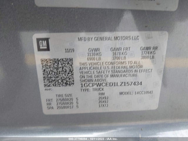 2020 CHEVROLET SILVERADO 1500 2WD SHORT BED LT VIN: 1GCPWCED1LZ157434