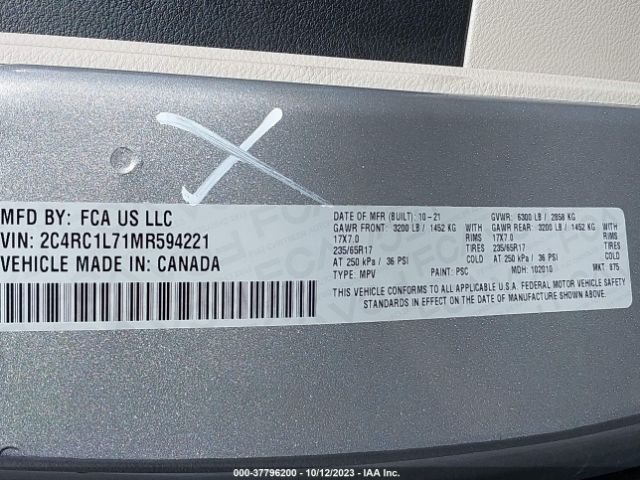 2C4RC1L71MR594221 Chrysler Pacifica Hybrid Touring L