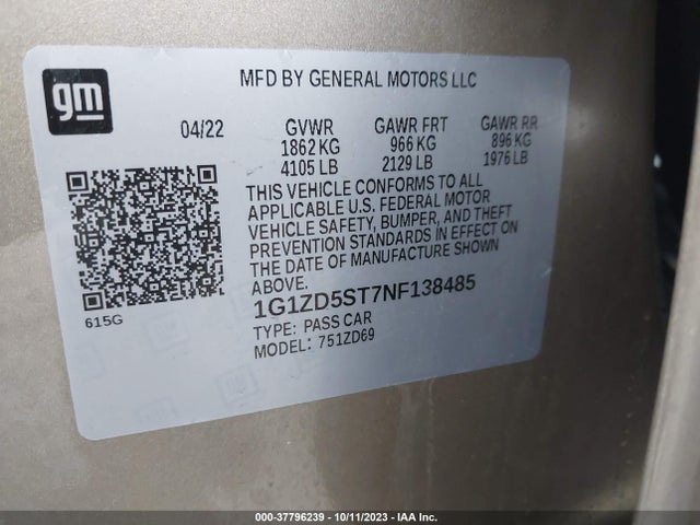 Chevrolet MALIBU LT 2022 1G1ZD5ST7NF138485 Image 9