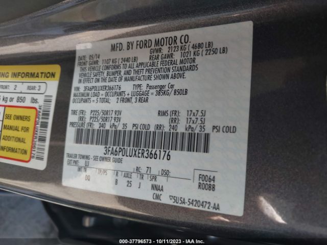 3FA6P0LUXER366176 Ford Fusion Se Hybrid