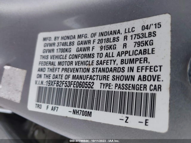 Honda Civic Sedan Lx 2015 19XFB2F53FE060552 Image 9
