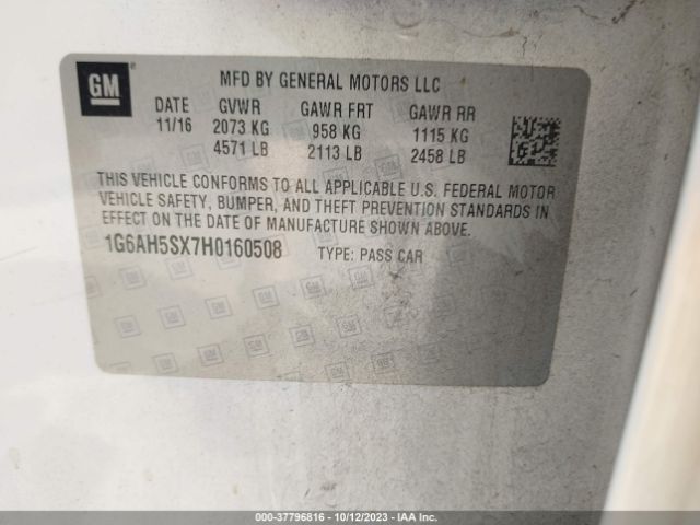 1G6AH5SX7H0160508 Cadillac ATS LUXURY