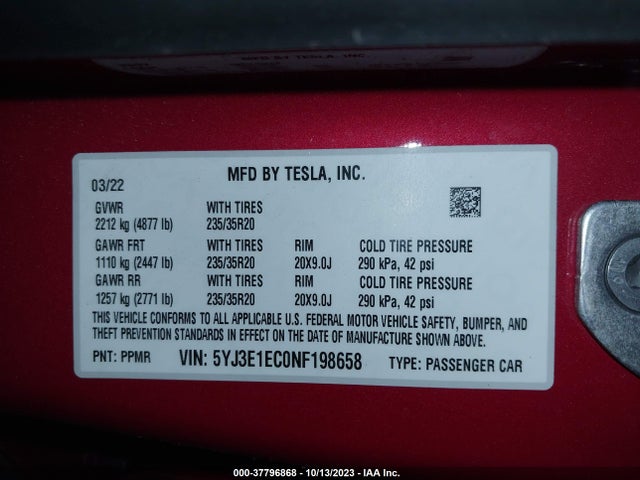 Tesla Model 3 Performance 2022 5YJ3E1EC0NF198658 Image 9