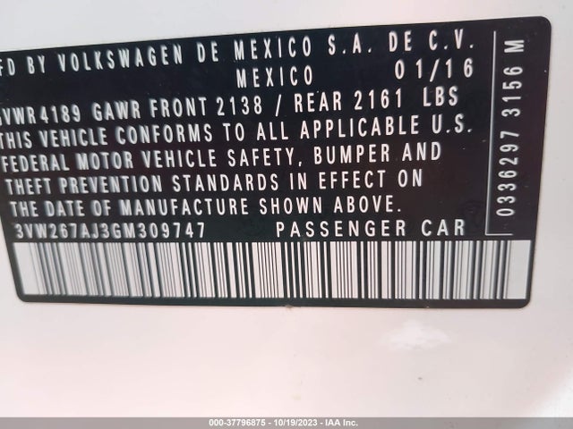 3VW267AJ3GM309747 Volkswagen Jetta Sedan 1.4t S