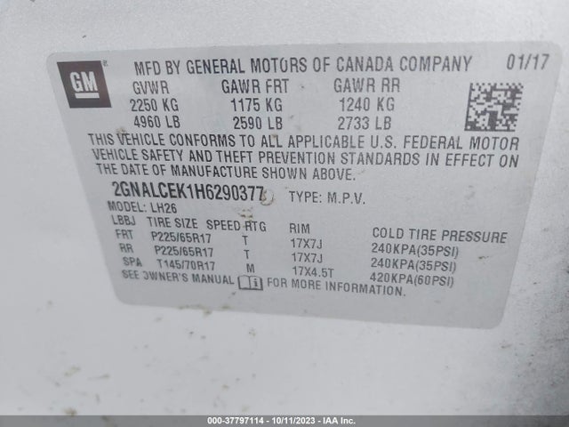Chevrolet EQUINOX LT 2017 2GNALCEK1H6290377 Image 9