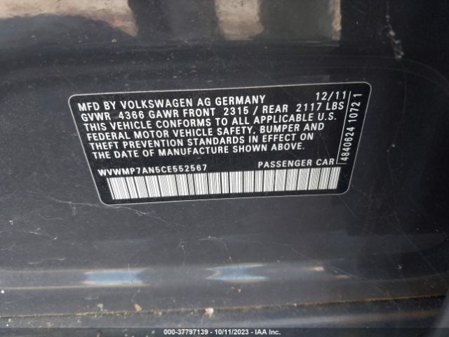 2012 VOLKSWAGEN CC WVWMP7AN5CE552567 Photo 8