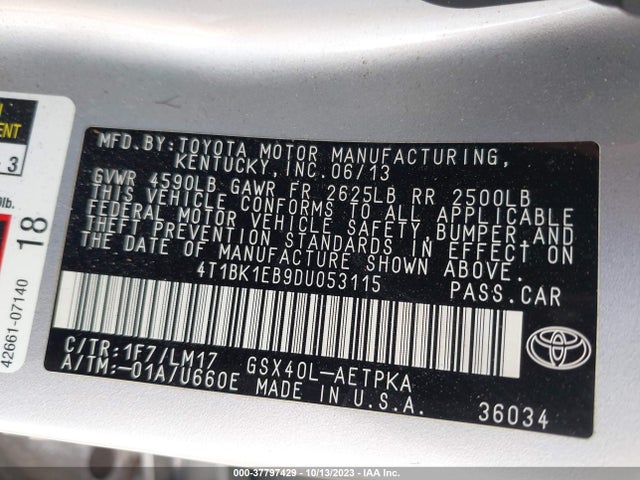 Aukcja sprzedaży 2013 Toyota Avalon Limited, vin: 4T1BK1EB9DU053115, numer aukcji: 37797429