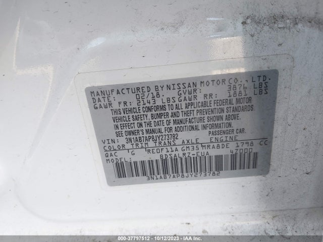 Nissan SENTRA SR 2018 3N1AB7AP8JY273782 Image 9