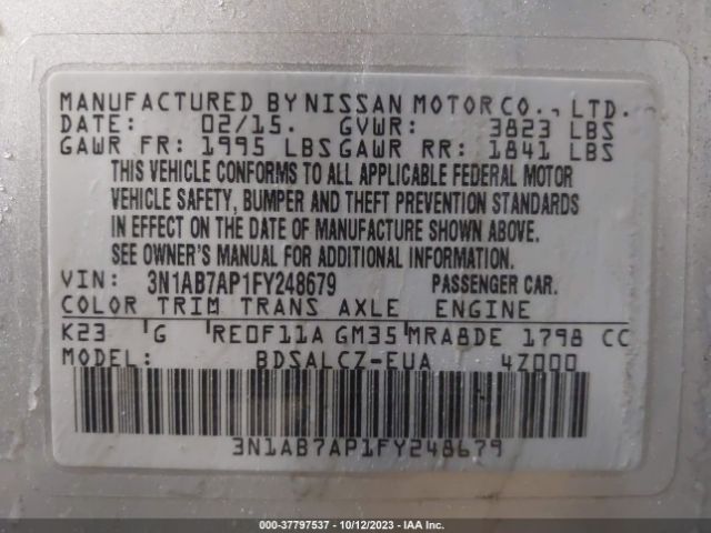 3N1AB7AP1FY248679 Nissan Sentra Sr/sl/s/sv/fe+ S
