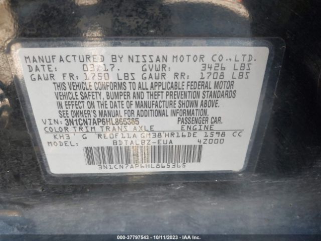 3N1CN7AP6HL865365 Nissan Versa Sedan Sv