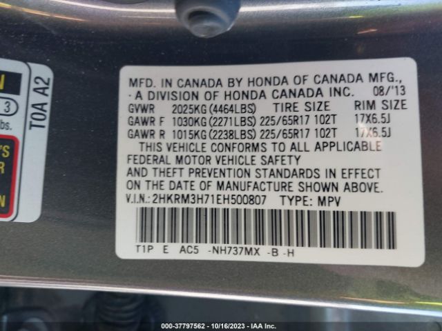 2HKRM3H71EH500807 Honda Cr-v Ex-l