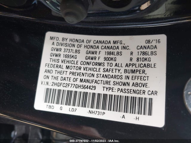 Honda CIVIC EX 2016 2HGFC2F77GH564429 Image 9