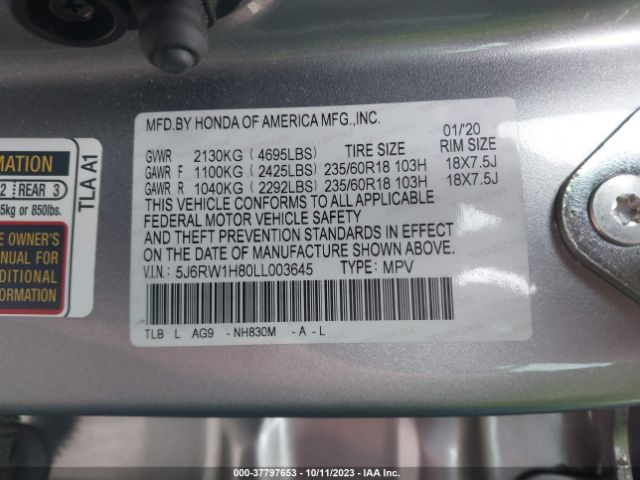 5J6RW1H80LL003645 Honda Cr-v Ex-l