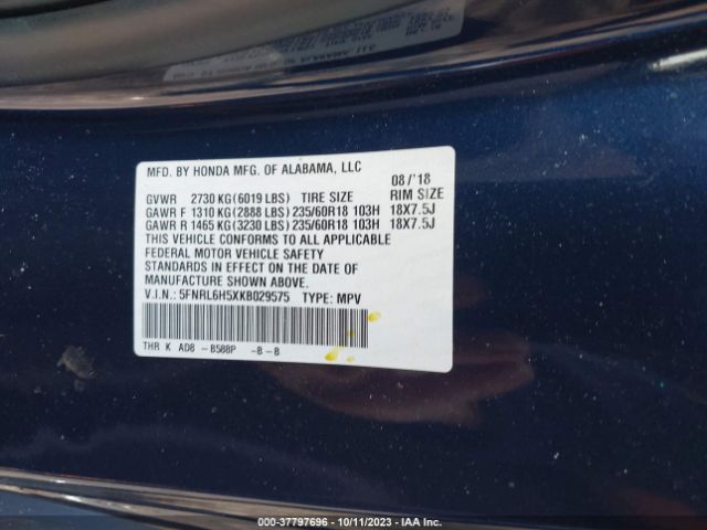5FNRL6H5XKB029575 Honda ODYSSEY EX