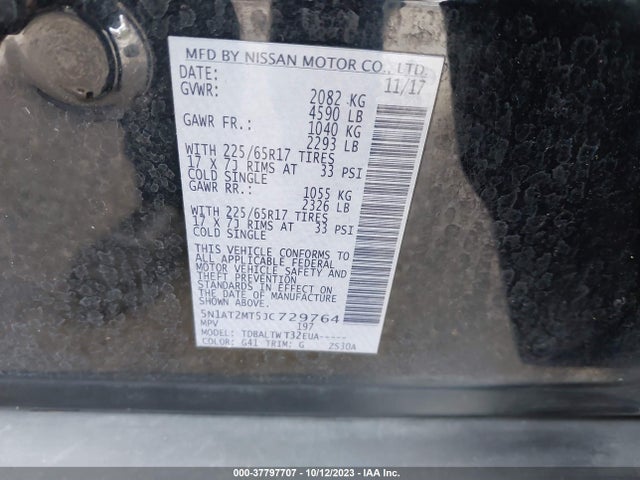 2018 NISSAN ROGUE SV VIN: 5N1AT2MT5JC729764