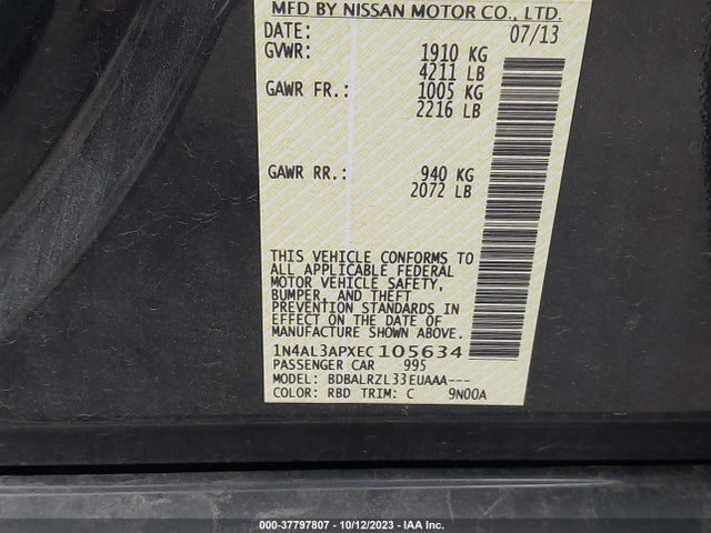 2014 NISSAN ALTIMA 2.5 S VIN: 1N4AL3APXEC105634