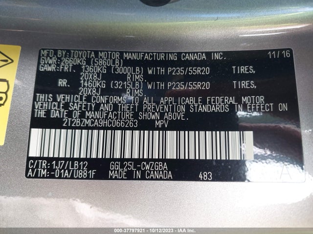2T2BZMCA9HC066263 Lexus Rx Rx 350