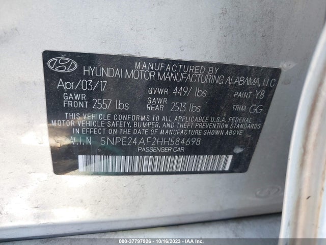 Hyundai Sonata 2.4l 2017 5NPE24AF2HH584698 Image 9