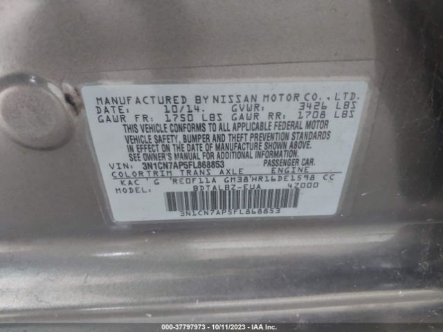 3N1CN7AP5FL868853 Nissan Versa 1.6 Sv
