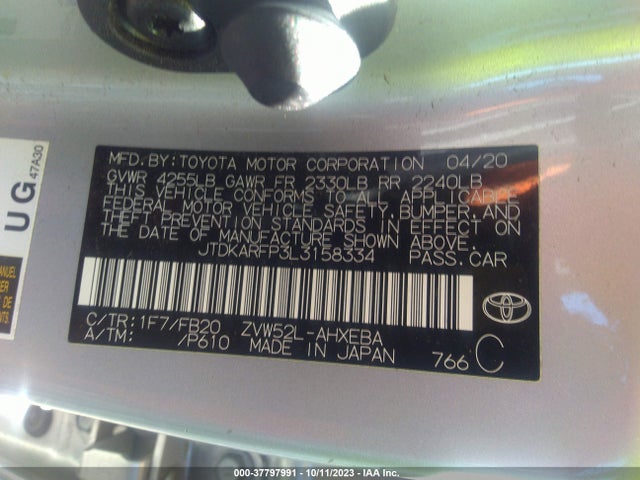 Toyota Prius Prime Le 2020 JTDKARFP3L3158334 Image 9