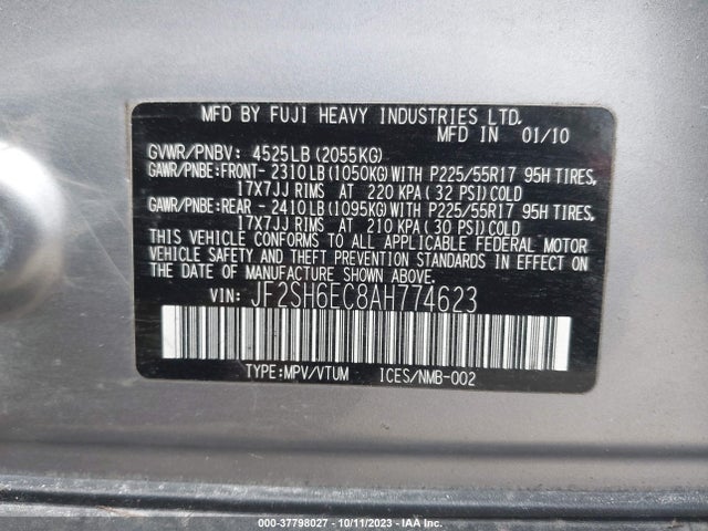 2010 SUBARU FORESTER 2.5XT PREMIUM VIN: JF2SH6EC8AH774623