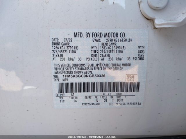 1FM5K8GC9NGB50326 Ford Explorer St