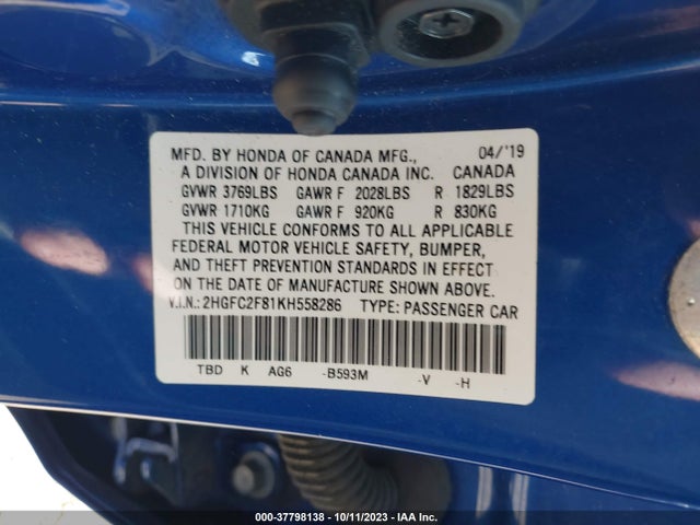 Honda Civic Sport 2019 2HGFC2F81KH558286 Image 9