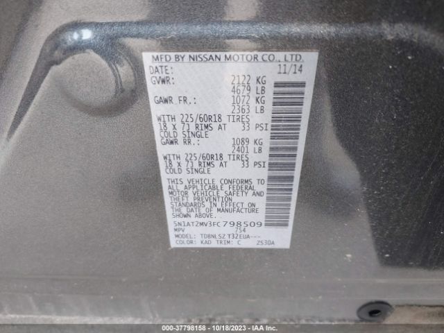 5N1AT2MV3FC798509 Nissan Rogue Sl